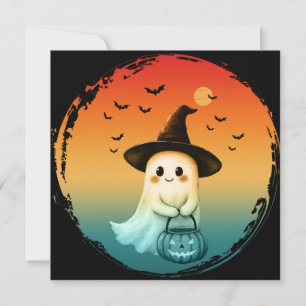 cute ghost halloween pumpkin fall autumn season invitation
