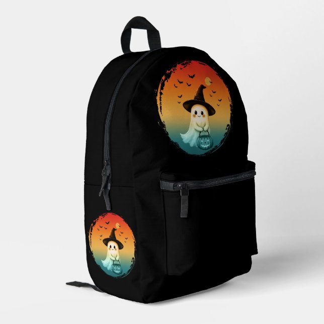 cute ghost halloween pumpkin fall autumn season printed backpack (Back Corner Left)