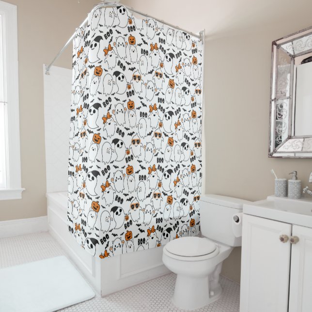 Cute Ghost Halloween Shower Curtain (In Situ)
