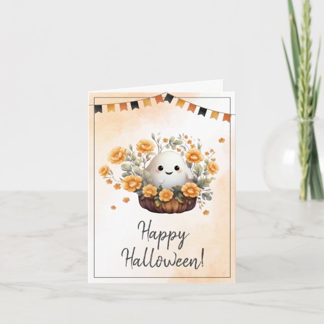 Cute Ghost Happy Halloween Card (Front)