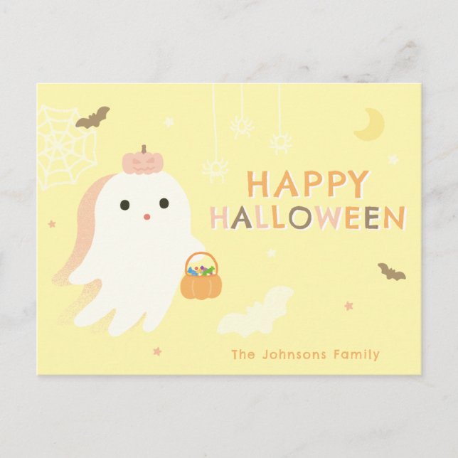 Cute Ghost Happy Halloween Holiday Postcard (Front)