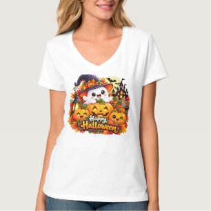 Cute Ghost Happy Halloween Pumpkin Witch Sticker T-Shirt