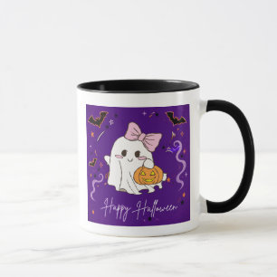 cute ghost Happy Halloween purple watercolor Mug