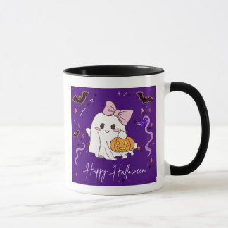 cute ghost Happy Halloween purple watercolor Mug
