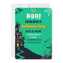 Cute Ghost & Haunted House Halloween Party Invitat