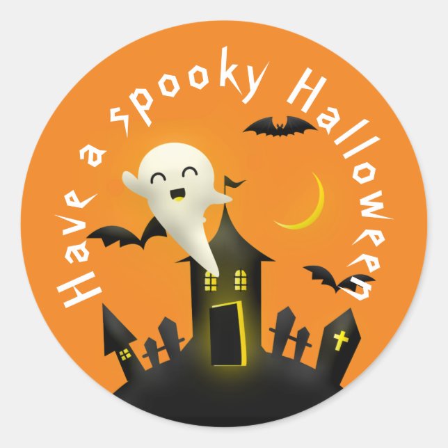 Cute Ghost Have a Spooky Halloween Classic Round Sticker (Front)