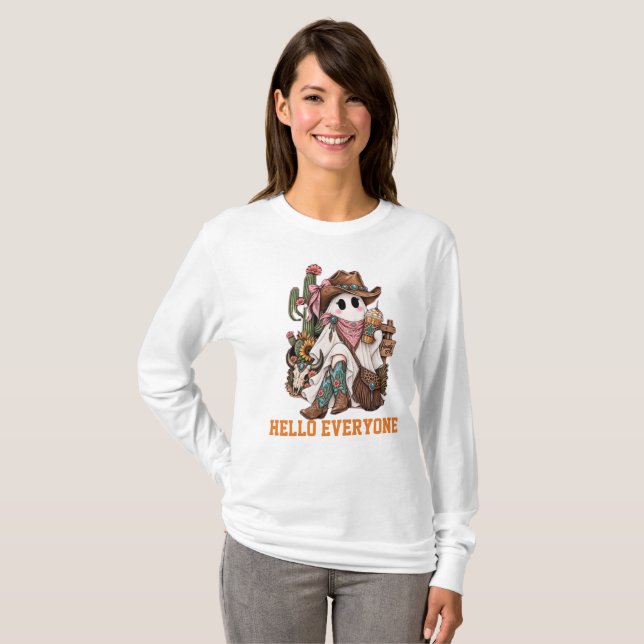  Cute Ghost " Hello Everyone " T-Shirt (Front Full)
