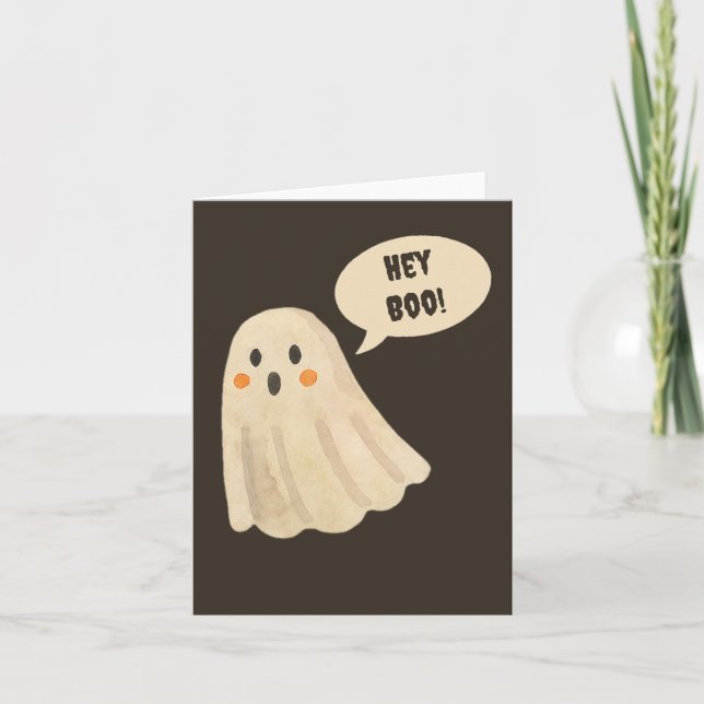 Cute Ghost “Hey Boo” Halloween Greeting Card (Front)