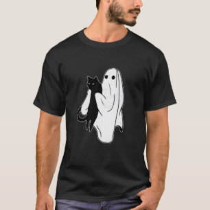 Cute Ghost Holding Black Cat Halloween Costume Spo T-Shirt