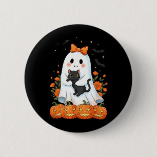 Cute Ghost Holding Black Cat Pumpkins Autumn 6 Cm Round Badge