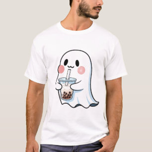 Cute Ghost Holding Boba Tea Bubble Tea Kawaii  T-Shirt