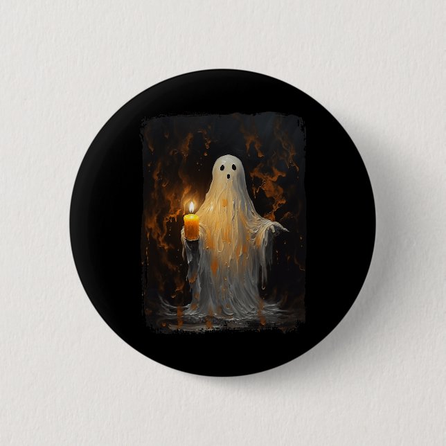 Cute Ghost Holding Candle Fun Halloween Gothic Vin 6 Cm Round Badge (Front)