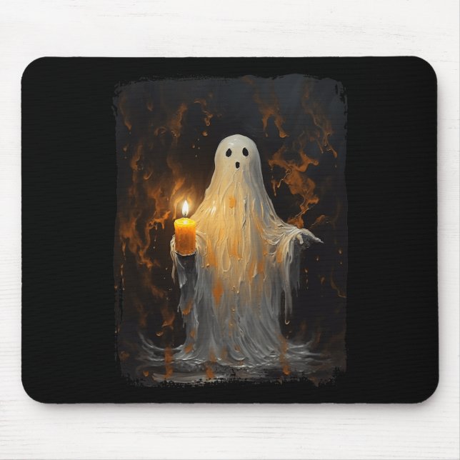 Cute Ghost Holding Candle Fun Halloween Gothic Vin Mouse Pad (Front)
