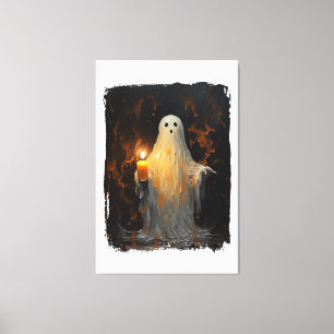 Cute Ghost Holding Candle Funny Halloween Gothic V Canvas Print