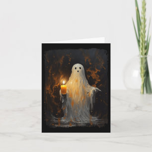 Cute Ghost Holding Candle Funny Halloween Gothic V Card