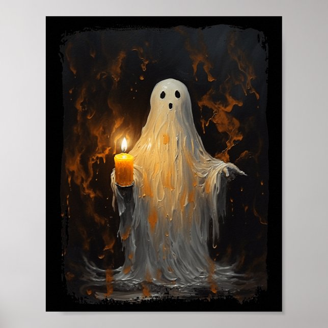 Cute Ghost Holding Candle Funny Halloween Gothic V Poster (Front)