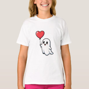 Cute Ghost Holding Heart Balloon Kids T-Shirt