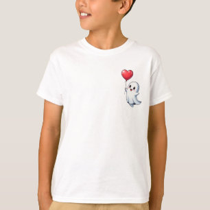 Cute Ghost Holding Heart Balloon Kids T-Shirt