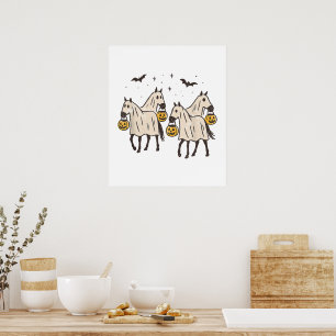Cute Ghost Horses Halloween Trick or Treat  Poster