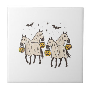 Cute Ghost Horses Halloween Trick or Treat Tile