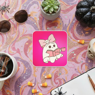Cute Ghost Hot Pink Square Sticker