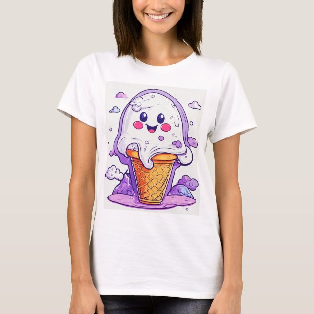 **"Cute Ghost Ice Cream Design T-Shirt – Adorable  (Front)