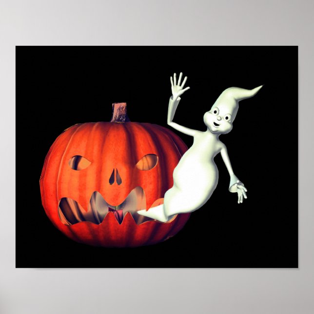Cute Ghost Jack O Lantern Halloween Poster (Front)