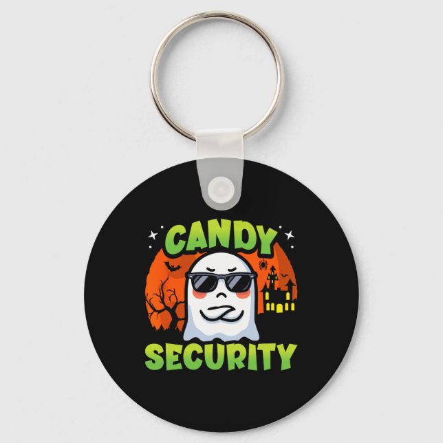 Cute Ghost Kids Halloween - Candy Security - Funny Key Ring (Front)