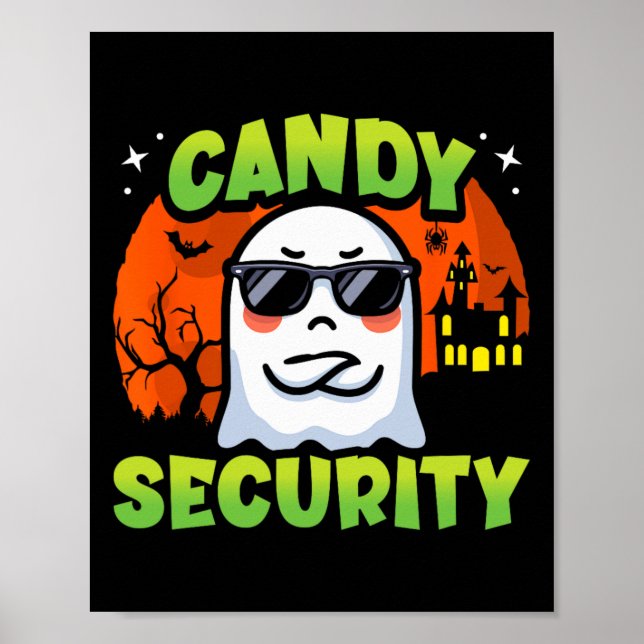 Cute Ghost Kids Halloween - Candy Security - Funny Poster (Front)