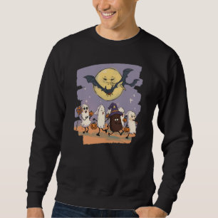 Cute Ghost Kids Trick or Treat Under Spooky Moon Sweatshirt