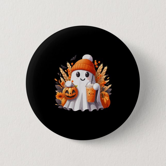 Cute Ghost Lace Toddler Ghost Pumpkin Ice Coffee H 6 Cm Round Badge (Front)