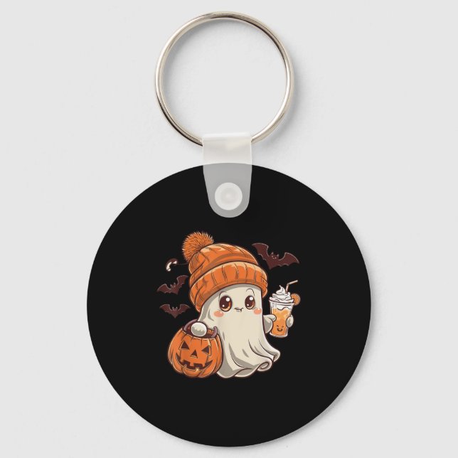 Cute Ghost Lace Toddler Ghost Pumpkin Ice Coffee H Key Ring (Front)