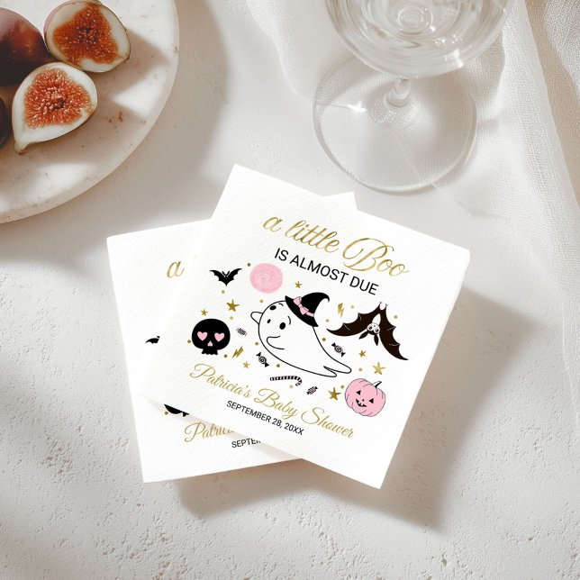Cute Ghost Little Boo Halloween Baby Shower Napkin (Creator Uploaded)