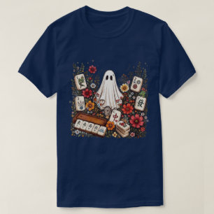 Cute Ghost Mahjong Floral Tiles Graphic T-Shirt