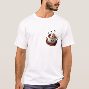 Cute Ghost Marshmallow Coffee Cup Halloween 3D Art T-Shirt