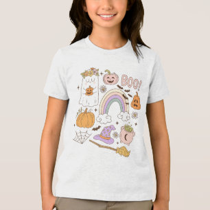 Cute Ghost Neon BOO   Fun & Spooky Kids Halloween Tri-Blend Shirt
