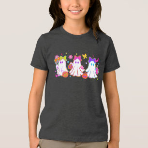 Cute Ghost Neon BOO   Spooky Fun Kids Halloween Tri-Blend Shirt