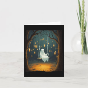 Cute Ghost On A Swing Fall Forest Funny Halloween  Card