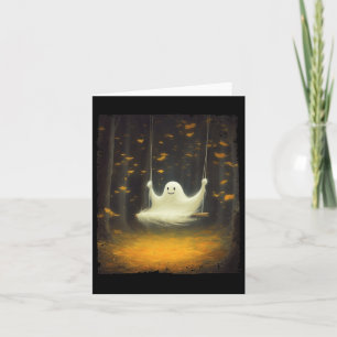 Cute Ghost On A Swing Fall Forest Funny Halloween  Card