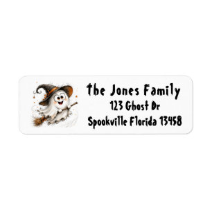 Cute Ghost on Broom Return Address Label 