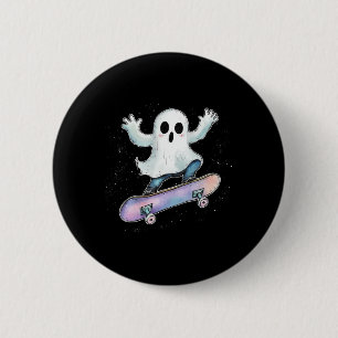 Cute Ghost On Skateboard Funny Halloween Skater  6 Cm Round Badge