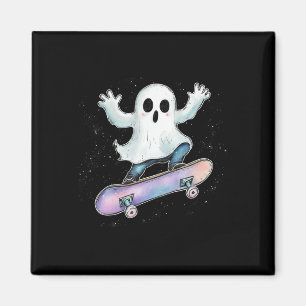 Cute Ghost On Skateboard Funny Halloween Skater Magnet