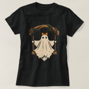 cute ghost on swing with bow halloween women girls T-Shirt