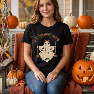 cute ghost on swing with bow halloween women girls T-Shirt