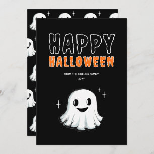 Cute Ghost Orange and Black Spooky Happy Halloween Holiday Card