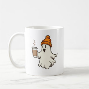 Cute Ghost Orange Beanie Hot Coffee Cup Fall Hallo