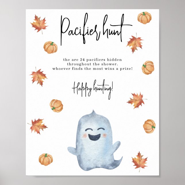 Cute ghost - Pacifier hunt game baby shower Poster (Front)