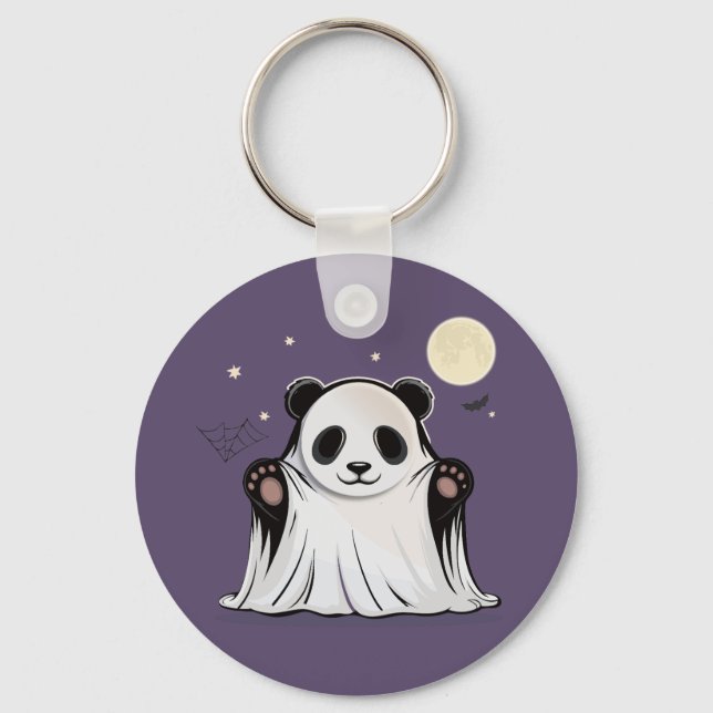 Cute Ghost Panda Under the Moon  Key Ring (Front)