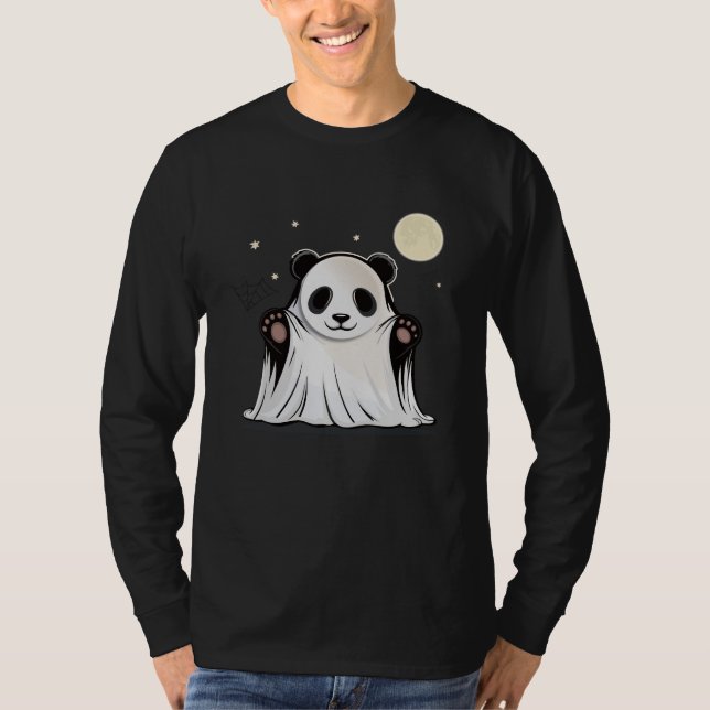 Cute Ghost Panda Under the Moon  T-Shirt (Front)