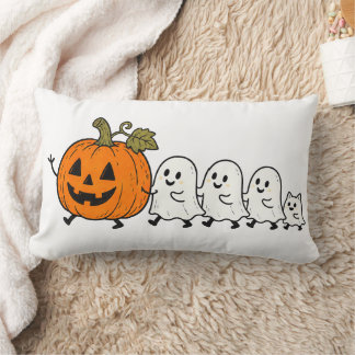Cute Ghost Parade Halloween Cat Lumbar Pillow